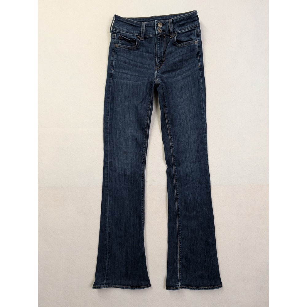 American Eagle Womens Jeans 0 Hi Rise Artist Flare Super Stretch Dark Wash Blue